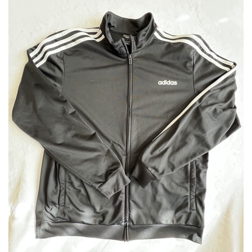 Adidas Jacket Men's Sz XL Black 3‎ Stripe Tricot Track Full Zip DQ3070